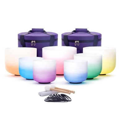Hye-eun Lot de 7 bols chantants en cristal de 17,8 à 30,5 cm 432 Hz pour yoga, méditation avec étui de transport robuste (Dégradé de couleur, 7 pièces)