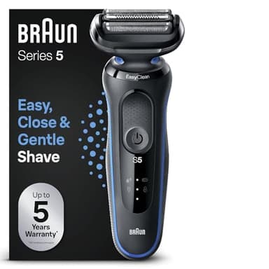 Braun Series 5 51-B1000s Rasoir Électrique Homme, Système EasyClean, Technologie Wet & Dry, Rechargeable, Rasoir À Grille Sans Fil, Bleu