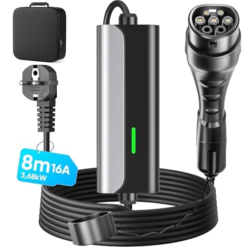 Chargeur Voiture Electrique Type 2-8M - 3,68kW EV Chargeur Type 2 16A, Câble Recharge Voiture Electrique Rapide 3,68kW, vec Voyant LED, IEC 62196-2, IP65, pour EVs und PHEVs