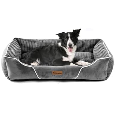 YITAHOME Panier pour Chien Grande Taille Déhoussable, Orthopédique, Lit Lavable, 76x61cm, Gris