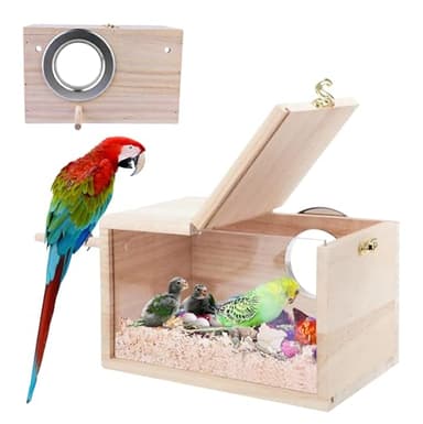 Boîte d'Élevage Transparente pour Oiseaux Nid pour Perruche :Boîte d'Élevage en Bois pour Perruches Bois Massif Cage d'Élevage pour Perroquets Boîte de Reproduction pour Oiseaux Maison d'oiseaux