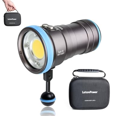 LetonPower Seal CB Lampe de plongée, 4000 lumens Lampe plongée sous Marine, Lampe vidéo sous-Marine 100m 94 CRI Lampe Torche de plongée Professionnelle pour Photographie de plongée