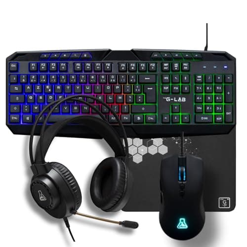 The G-Lab - Combo Natrium - Pack Clavier Souris Gamer 4 en 1 - Clavier Gamer AZERTY USB, RGB, 19 Touches Antighosting, Souris Gamer 6400 Dpi, Casque Gaming & Tapis de Souris - PC/PS4/PS5/XBOX