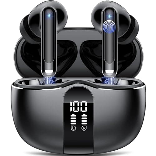Tukio Ecouteurs Bluetooth sans Fil, Ecouteurs Bluetooth 5.3 avec 4 ENC Réduction Antibruit Mic Casque, 40H Ecouteurs sans Fil, IP7 Étanche, Oreillette avec HiFi Stéréo Basses, Écran LED, Noir