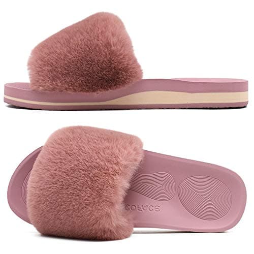 COFACE Pantoufles Femmes Fourrure Chaussons Femme Peluche Claquette Pantoufles Maison Orthopédique 38 Rose