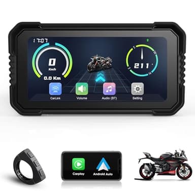 KooDux Écran CarPlay pour moto de 6,25 pouces, CarPlay pour moto sans fil et Android Auto pour moto, navigation GPS pour moto, prise en charge du double Bluetooth, télécommande, Siri, assistant Google
