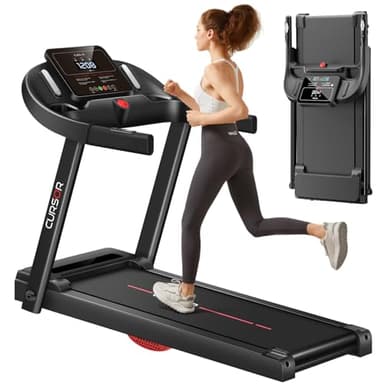CURSOR Tapis de Course Pliable 14KM/H,Tapis de Marche Electrique Pliable avec poignée Moniteur de Fréquence Cardiaque,APP et Moteur Silencieux amélioré,Treadmill Home Foldable Charge Max 136KG (Noir)