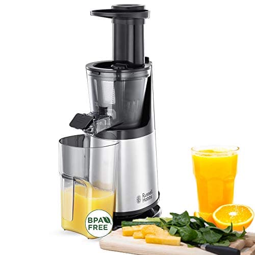 Russell Hobbs Extracteur de jus [Professionnel] Inox (Fruits & légumes, 3 tamis: fin, épais & fruits congelés, fonction inversion, pichets gradués & séparateur de mousse, pichet à pulpe 1,4L) 25170-56