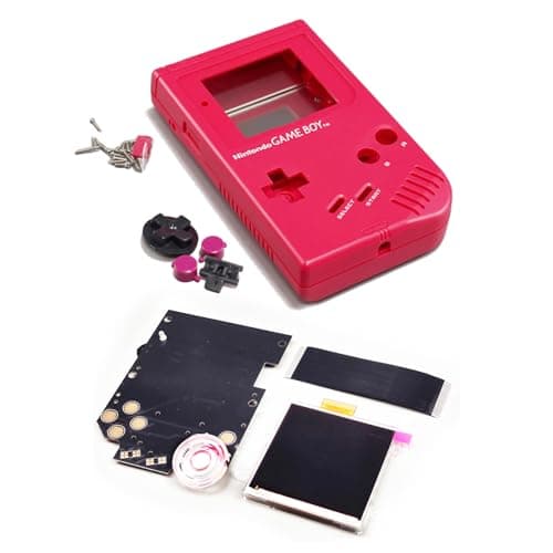 DIY GB IPS Display Speaker Mod Kit + boîtier spécial rouge de rechange pour console portable Gameboy Classic, module d'écran LCD personnalisé grand point par point + coque