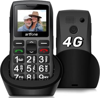artfone C1+4G Noir- Téléphone Senior Portable Débloqué avec Grandes Touches丨Bouton SOS丨1800mAh Batterie丨Lampe Torche et Station de Charge丨Radio FM丨Haut Volume丨Fonction d'annonce de l'heure丨1,8''丨USB-C