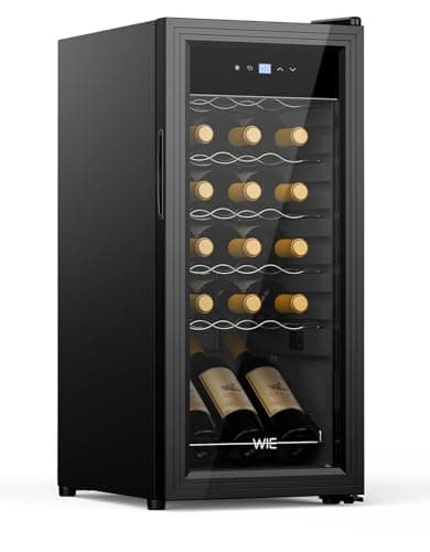 WIE Cave à Vin 18 Bouteilles 53L Réfrigérateur à Vin 5°C-18°C Refroidissement par Compresseur Verre Porte Panneau Tactile LED Intérieur Frigo Vin Bar Intérieur/Extérieur