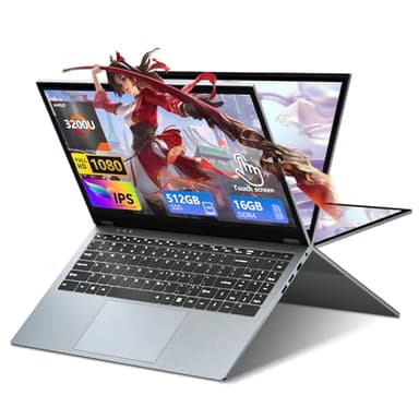 Ekonavi 15,6 Pouces Ordinateur Portable 2 en 1, AMD Ryzen 3 3200U Laptop 16 Go de RAM SSD de 512 Go PC Portable, écran 1920 x 1080, avec RJ45, Type-C, USB 3.0 Ordinateur Portable Ultra-étroit