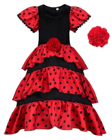 ReliBeauty Robe Espagnole Déguisement Flanmenco Sévillane Costume pour Filles Carnaval,130