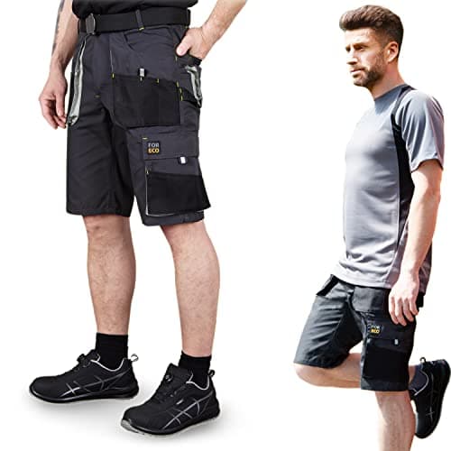 REIS - FORECO-TS BJS - Short de Travail pour Homme, Short Cargo, Gris, Noir/Gris Clair, Taille : L