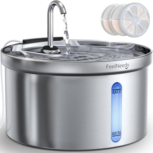 FEELNEEDY Fontaine a Eau pour Chat en Acier Inoxydable 3,5L Fontaine à Eau avec Robinet pour Chats Silencieuse avec 3 Filtre et Chargeur USB, Distributeur d'eau Chat Automatique