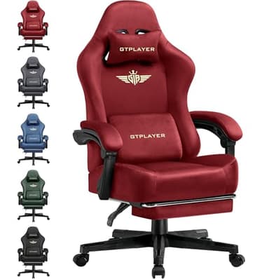 GTPLAYER Chaise de Gaming - Respirante - Ergonomique - Tissu de qualité supérieure - Ergonomique - Dossier réglable à 160° et Repose-Pieds Extensible - Rouge
