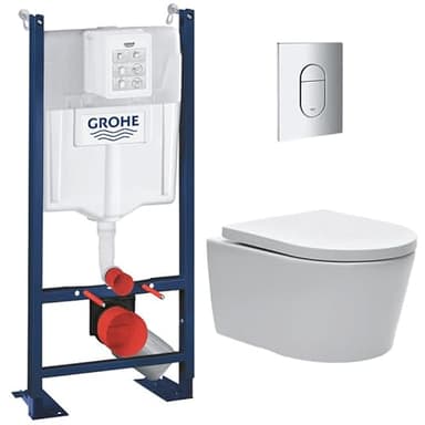 WC Suspendu Pack Complet Accessoires - Pack WC Grohe Bâti autoportant Grohe Rapid SL, WC sans bride SAT, Abattant softclose, Plaque chrome, Abattant WC,Cuvette Toilette, Chasse d'eau Wc, Mécanisme