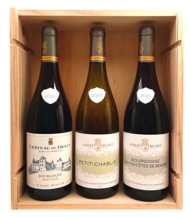 Coffret Grands Vins de Bourgogne - Maison Albert Bichot : 1 Petit Chablis 2022 + 1 Bourgogne Pinot Noir 2021 + 1 Hautes Côtes de Beaune 2021 !