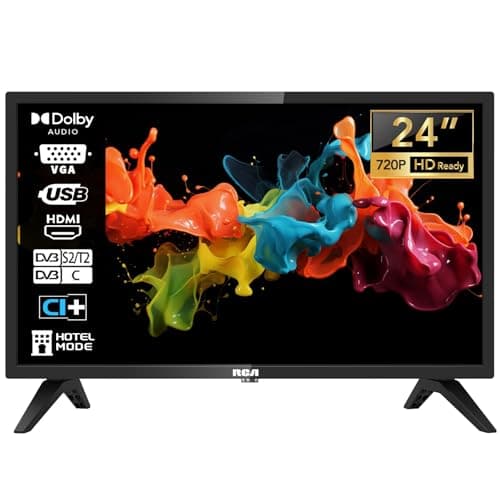 RCA TV 24 Pouces (60 cm) LED HD Télévision pour Chambre Cuisine avec Triple Tuner (DVB-T/T2-C-S/S2), HDMI, VGA, Lecteur Multimédia USB, CI+, Modèle Hôtel, 220 Volts