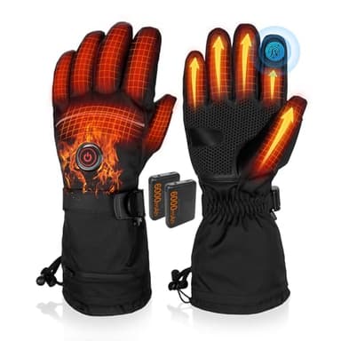 MRAWARM Gants Chauffants, 5V 6000mAh Électriques Rechargeables Gants Chauffants pour Homme Femme, 3 Niveaux De Chauffage Gants d'hiver Imperméables Écran Tactile pour Sports (Upgrade Version, Large)