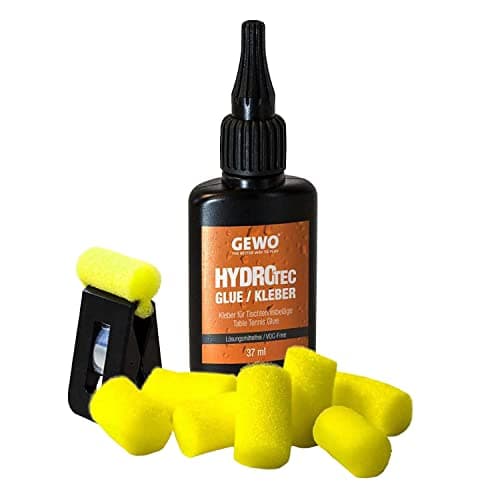 GEWO HydroTec Colle à base d'eau pour raquette de tennis de table approuvée par l'ITTF Colle sans solvant pour tous les revêtements TT Avec pince et éponges applicatrices 37 ml