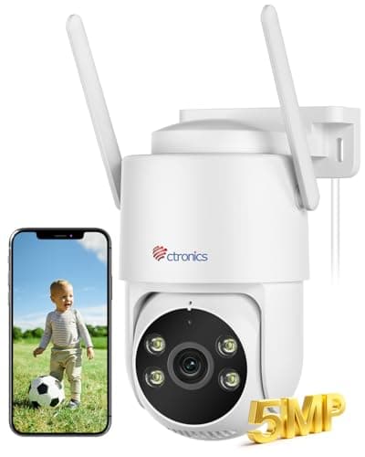 Ctronics 5MP Caméra de Surveillance WiFi Extérieure, IP Caméra WiFi 5GHz/2.4GHz, Détection Humain/Véhicule/Animaux avec Suivi Auto, Vision Nocturne Couleur 30m, Audio Bidirectionnel, PC/TF/Cloud/IP66