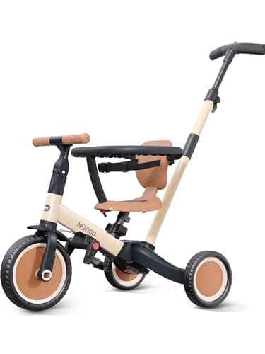 newyoo Tricycle draisienne 5 en 1, Tricycle de 1 à 3 Ans, Tricycle pour Enfants avec Barre de poussée, vélo pour Enfants, draisiennes, Guidon, Barres de sécurité, TR008