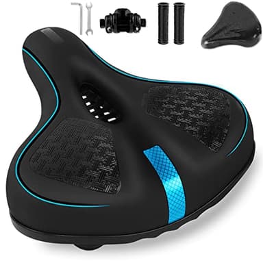 Selle de Vélo Confortable Ergonomique pour Hommes et Femmes,Gel Creux Boule D'amortisseur à Double Ressort, En Mousse à Mémoire De Rebond Surdimensionnée,Pour VTT Bleu 27*23cm