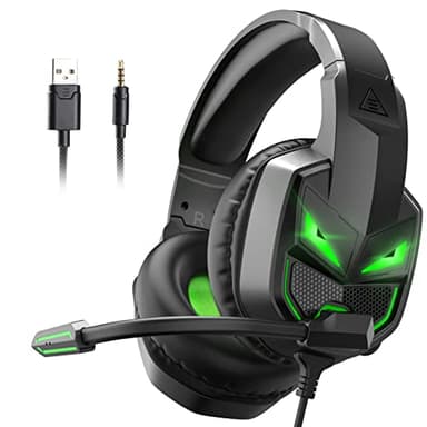 EKSA Fenrir Casque Gaming à Réduction de Bruit avec Micro pour Xbox One PC PS4 PS5 Switch avec Lumière LED, 3D Stéréo Surround Casque Audio pour Prise 3,5MM, Noir Vert