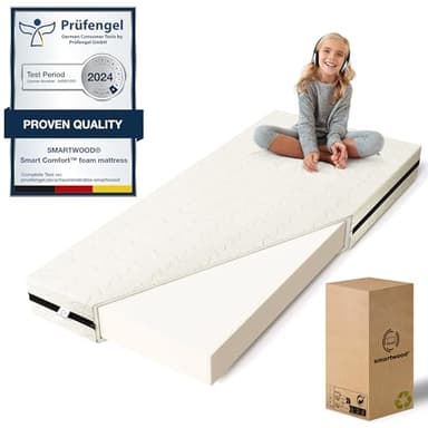 smartwood Matelas 120x180 Enfant – Mousse Matelas 14 cm – Mi-fermé H2 Certifié Oeko-TEX – Réversible – Housse Lavable Anti-Allergique et Respirante | Made in EU