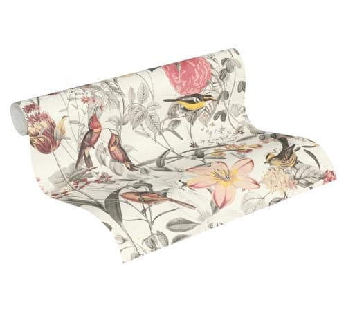 A.S. Création papier peint intissé Exotic Life papier peint fleuri 10,05 m x 0,53 m jaune gris rouge 372761 37276-1