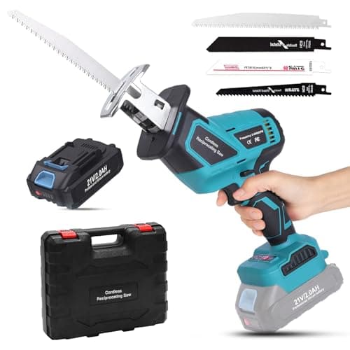 Yofuly Scie Sabre Sans Fil pour MMaki-ta 21V Battery, Scie Egoîne Electrique sans Fil avec 1Pcs 2.0Ah Batterie et Chargeur, Vitesse Variable Scies Alternatives Sans Fil pour le Bois/Métal