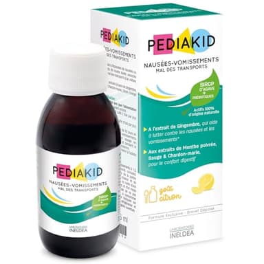 PEDIAKID - Sirop Nausées-Vomissements Mal des Transports - Complément alimentaire à base de plantes - Confort digestif - Contre les nausées & vomissements - Goût citron - Flacon 125 ml