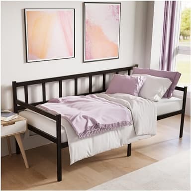 Dreamzie Lit Banquette 1 Place 90x190 cm - Cadre de Lit en Métal Noir avec Sommier - Hauteur 35 cm