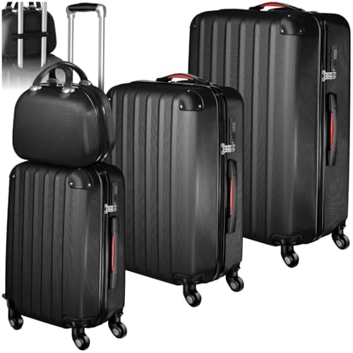 TecTake Lot de 4 Valises Cabine de Voyage à roulettes Grande Taille Valise soute Multifonction en ABS Polypropylène, avec Trousse de Toilette - Noir