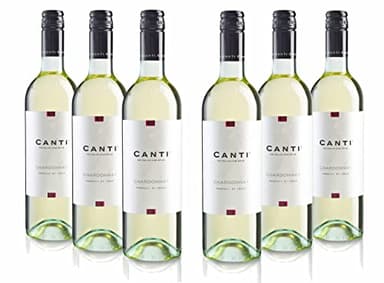 Canti - Chardonnay Vin Blanc Italien Sec, Saveur Fraîche avec un Goût Fruité et des Notes d'Agrumes et de Pommes, 6x750 ml