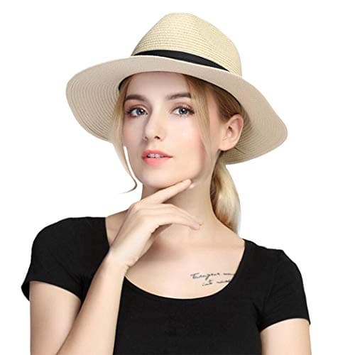 Taylormia Femme Panama Chapeau Été de Soleil et de Plage en Paille Anti-UV UPF 50+ Kaki