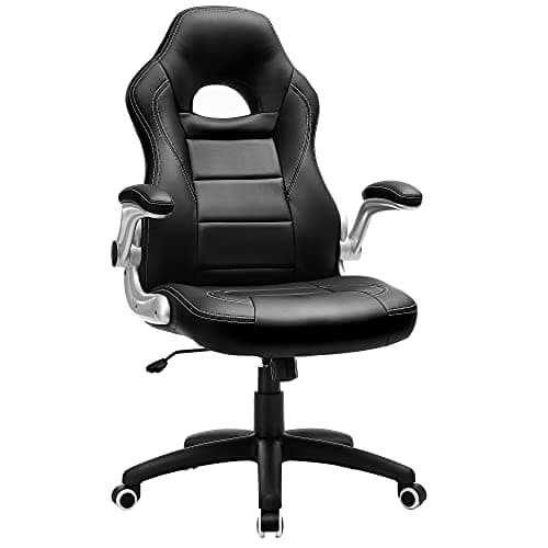 Songmics Fauteuil Gamer, Gaming, Racing, Siège e-Sport, Chaise de Bureau Dossier, Hauteur réglable, accoudoirs relevables, mécanisme d'inclinaison, Noir OBG28B, 80 x 65 x 32 cm