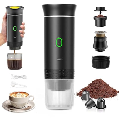 VHV Machine à Café Portable de Voyage,Chauffage Rapide 3 En 1 Cafetiere Portable 12V, Auto-Chauffage de 4 à 6 Minutes, Grandes Capsules, Café Moulu, Pour Le Camping, Bureau, Maison, Voiture (Noir)