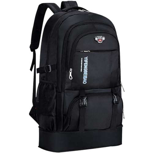 Wesoke Sac à dos de randonnée de 65 L, noir, extensible, grand sac à dos de camping imperméable pour homme et femme, pliable et léger, sac à dos de sport en plein air pour escalade et tourisme, noir