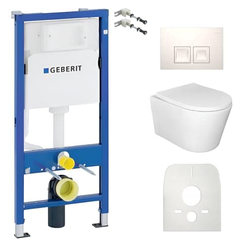 Lavita Geberit Duofix Basic Ensemble complet de WC avec élément mural + lavita Versoni blanc sans bord + abattant WC avec système d'abaissement automatique + panneau de commande Delta 25 bouton blanc