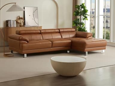 Vente-unique - Canapé d'angle Droit en Cuir Premium Camel EXCELSIORA