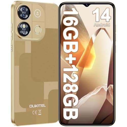 OUKITEL C57 PRO Telephone Portable Android 14, 16Go(4+12) RAM + 128Go ROM/TF 1To Smartphone Pas Cher, 6.52" HD 60Hz, Batterie 4300mAh Smartphone Débloqué, 13MP/4G Dual SIM/Fingerprint/Face ID/GPS - Or