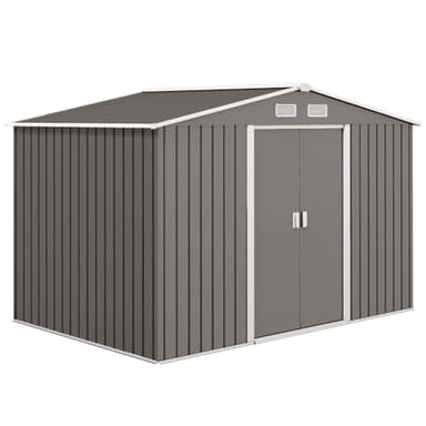 Outsunny Abri de Jardin en métal 5,4 m² cabane de Jardin 277 x 195 x 192 cm cabanon Rangement Outils avec Fondation, Porte coulissante verrouillables et 4 aérations - Gris
