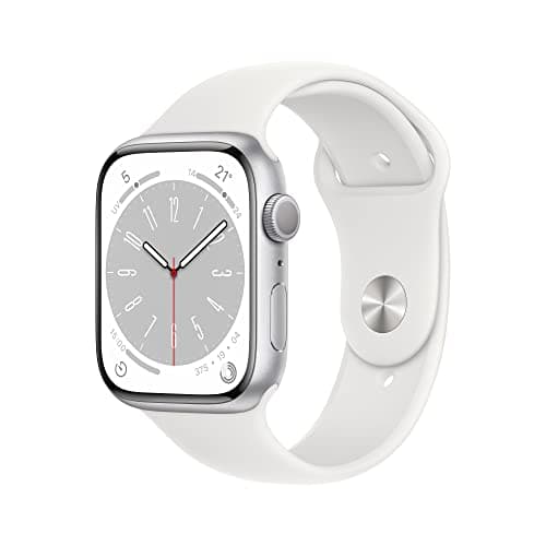 Apple Watch Series 8 (GPS, 45mm) - Boîtier en Aluminium Argent avec Bracelet Sport Blanc - Regular (Reconditionné)