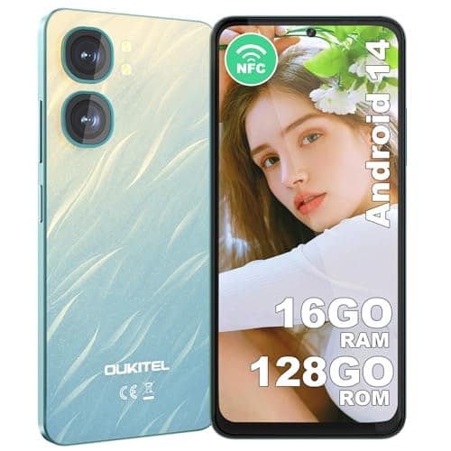 OUKITEL C58 Téléphone Portable Android 14, 16Go+128Go/TF 1To Smartphone Pas Cher, Écran 6.67" HD/90Hz, Batterie 5150mAh Smartphone débloqué 13MP+5MP, Double SIM 4G/NFC/Fingerprint/GPS, Vert