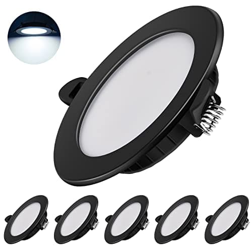 Dexnump Spot encastrable LED ultra plat 230V - Lot de 6 spots encastrables 7W Spots de plafond énergétique Spots encastrables IP44 pour salle de bain cuisine salon (Noir,6000K)