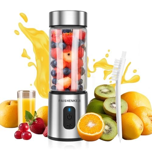 Mixeur Smoothie Maker To Go : récipient en verre de 400 ml Mini blender avec 6 lames de puissance améliorées, rechargeable par USB, portable pour la salle de sport, le bureau, la maison, les voyages