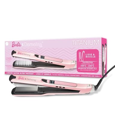 Demeliss - Lisseur Vapeur Titanium V2.0 - Plaques Flottantes Fines, Légères et Ergonomiques - Ultra Puissante, Réglable - Fer à Vapeur 2 en 1 Lisseur/Boucleur - Tous Types de Cheveux - Rose