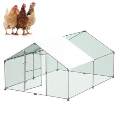 Froadp Enclos Poulailler Voliere Exterieur Grand Enclos pour Poules en Liberté avec Housse de Protection Solaire en PE Cage pour Poules avec Cadre en Acier Galvanisé pour Lapins Aviculture (3x4x2m)